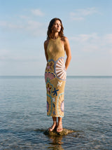 Pearl Halter Yellow Crochet Maxi Dress