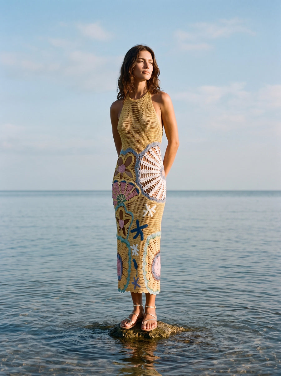 Shop Pearl Halter Crochet Multi Maxi Dress