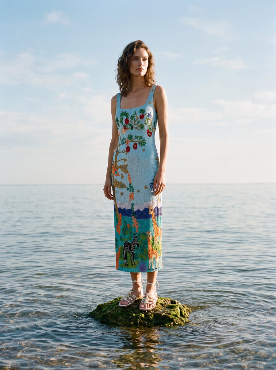 Safari Lagoon Beaded Maxi Dress