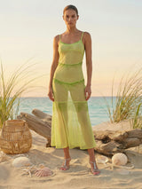 Shimmer Falls Sheer Green Midi Dress