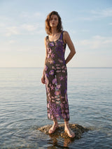 Coraline Black Purple Sheer Maxi Dress