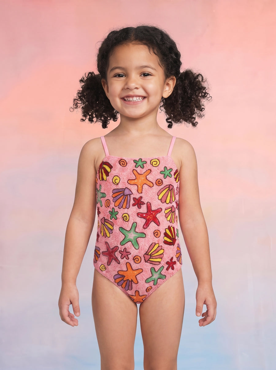 Under the Sea Kids Fuschia Thin Strap Swimsuit