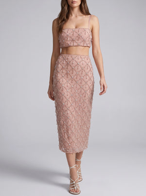 Calliope Luxury Crystal Co-Ord Skirt Nude