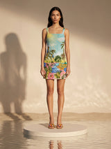Sunshine Peacock Blue Beaded Mini Dress