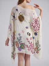 Sea Fantasy Pastel Multi Color Embroidered Kaftan