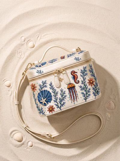 Marine Whispers Hand-Embroidered Vanity Bag