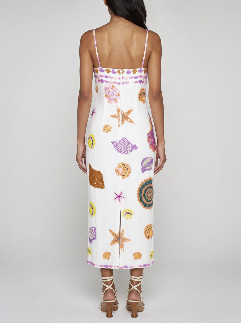 New York Strapped Dress Embroidary Straps in White