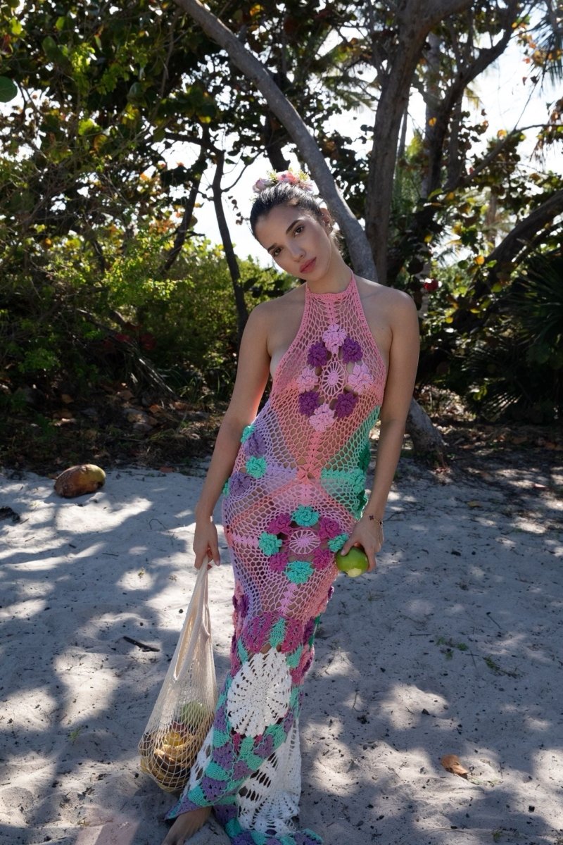 Shop Rowan Halter Maxi Crochet Multi Dress - Oceanus Shop Rowan Halter Maxi Crochet Multi Dress - Oceanus