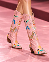 Oceanus Multi Colour Embroidered Western Long Boots