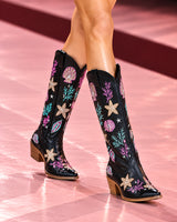 Oceanus Multi Colour Embroidered Western Long Boots