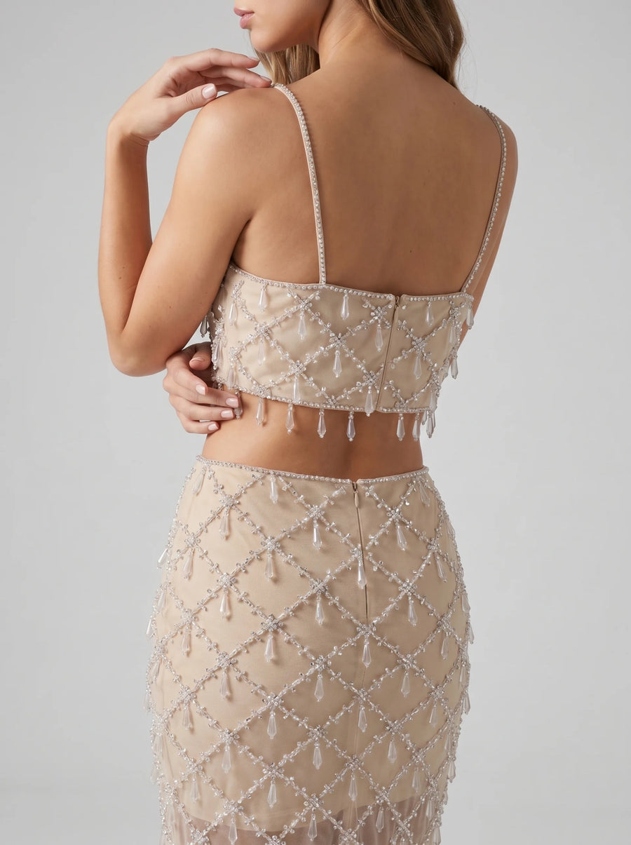 Calliope Luxury Crystal Co-Ord Top Nude