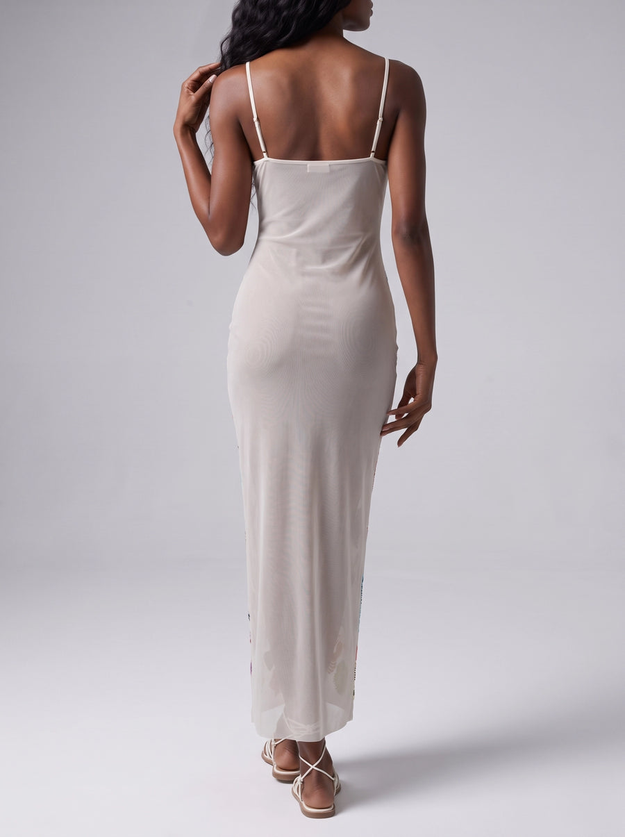 Arizona White Long Dress Maxi Thin strap Sheer