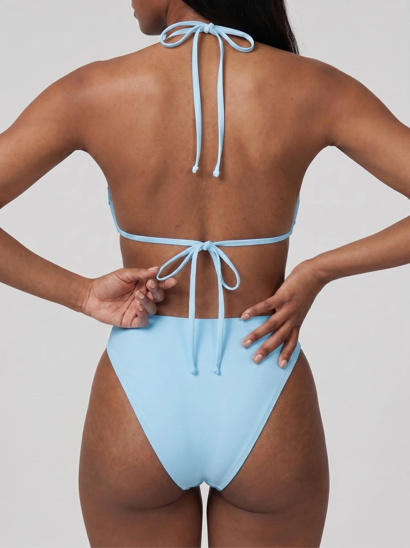 Fia Tropical Hand Embroidered Bikini Top Blue