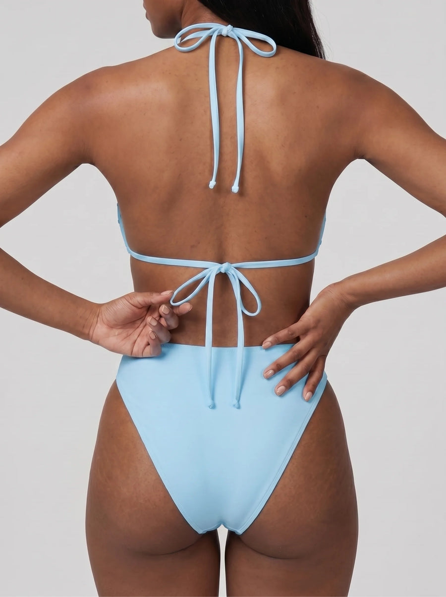 Fia Tropical Hand Embroidered Bikini Top Blue