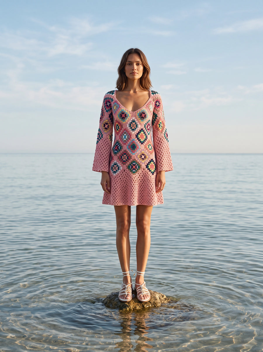 Spring Pink Crochet Dress