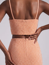 Melodie Co-ord Hand Embroidered Crystal Skirt Peach