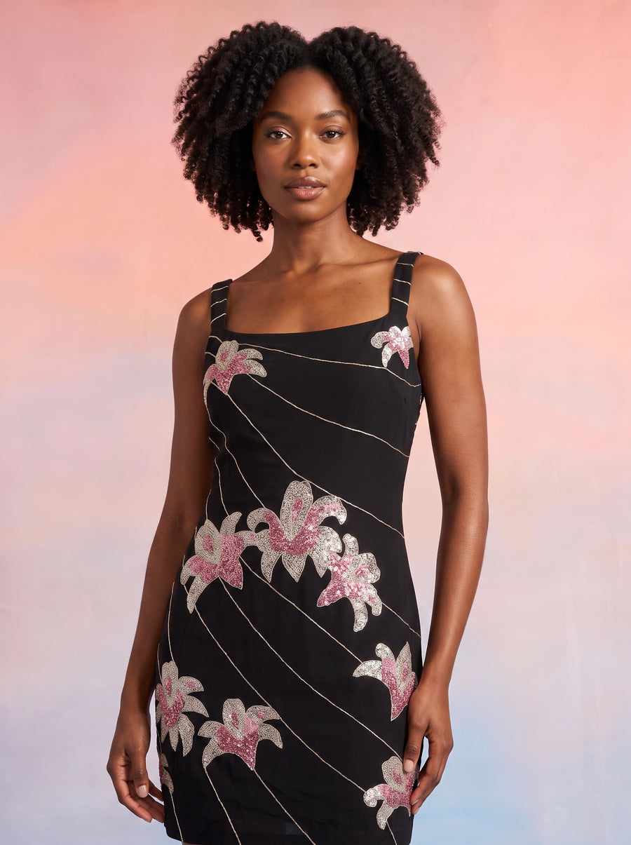 Gala Embellished Black Mini Dress