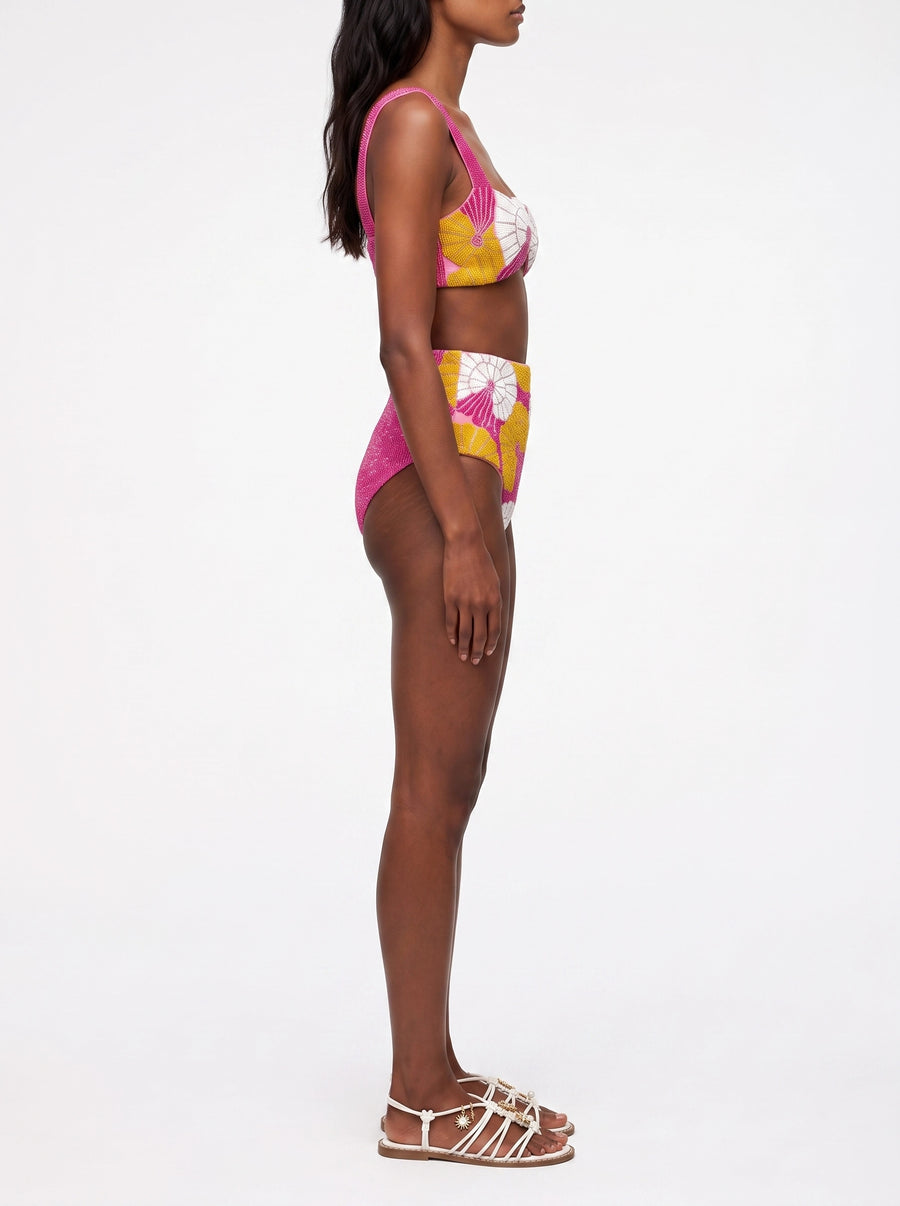 Oceanus x Zandra Rhodes Swirlshell Beaded Bikini Bottom Fuschia