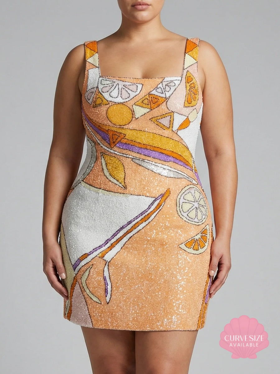 Palm Beach Hand-Beaded Mini Dress Orange