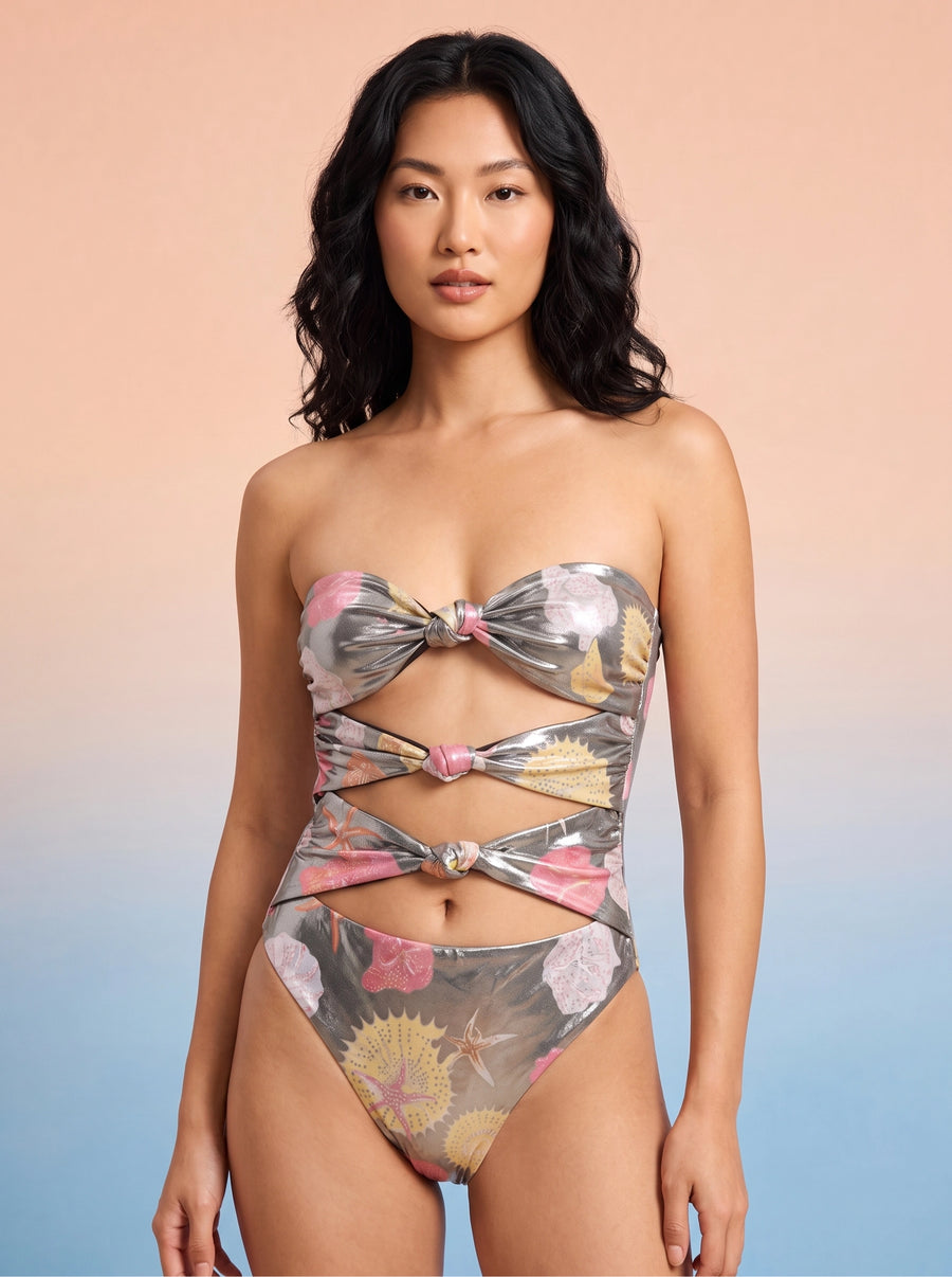 STRAPLESS SWIMSUITS SHELL STARFISH SILVER WITH HOLE