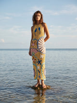 Pearl Halter Crochet Maxi Dress Multi Coloured