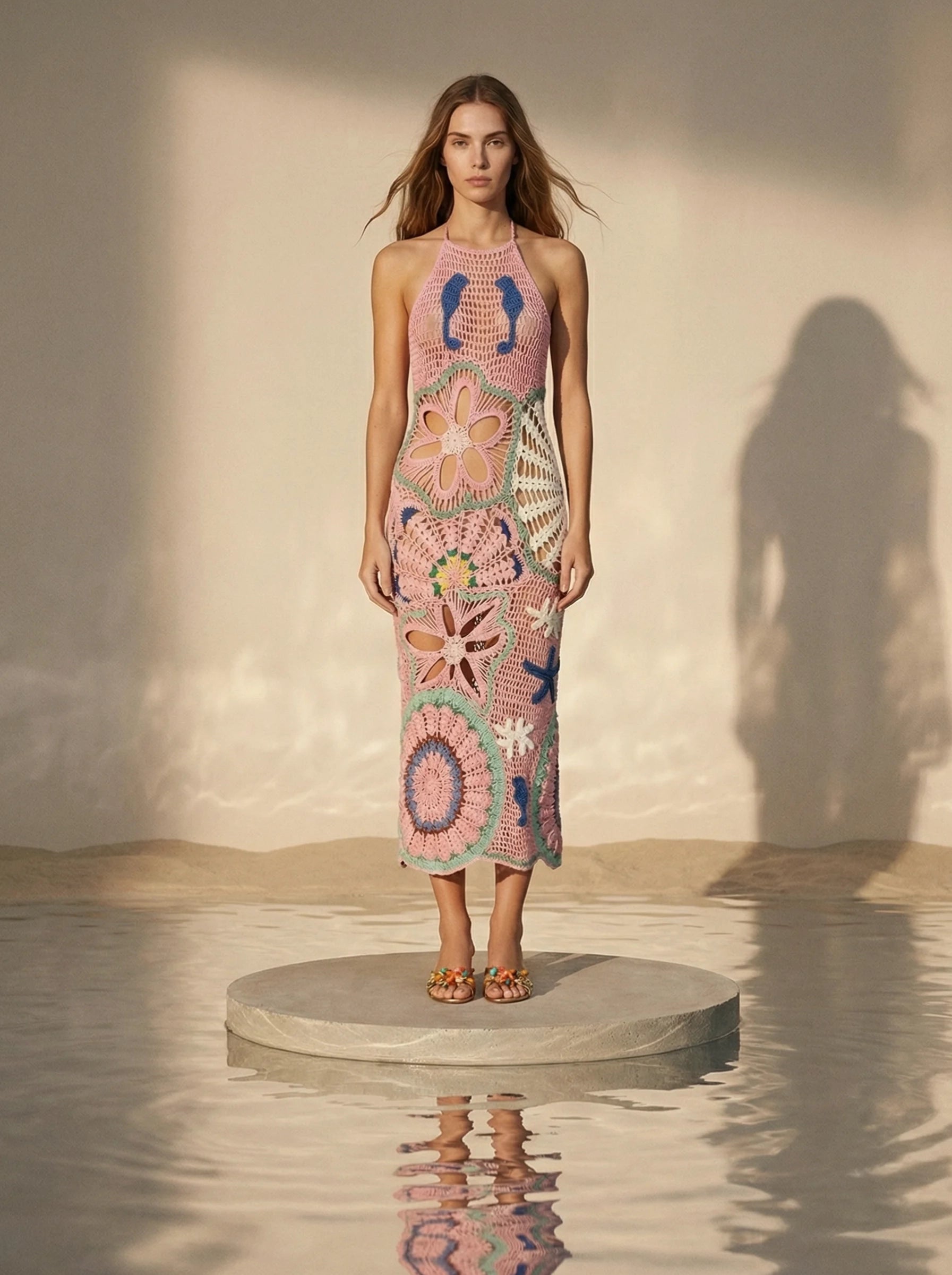 Shop Pearl Halter Crochet Multi Maxi Dress