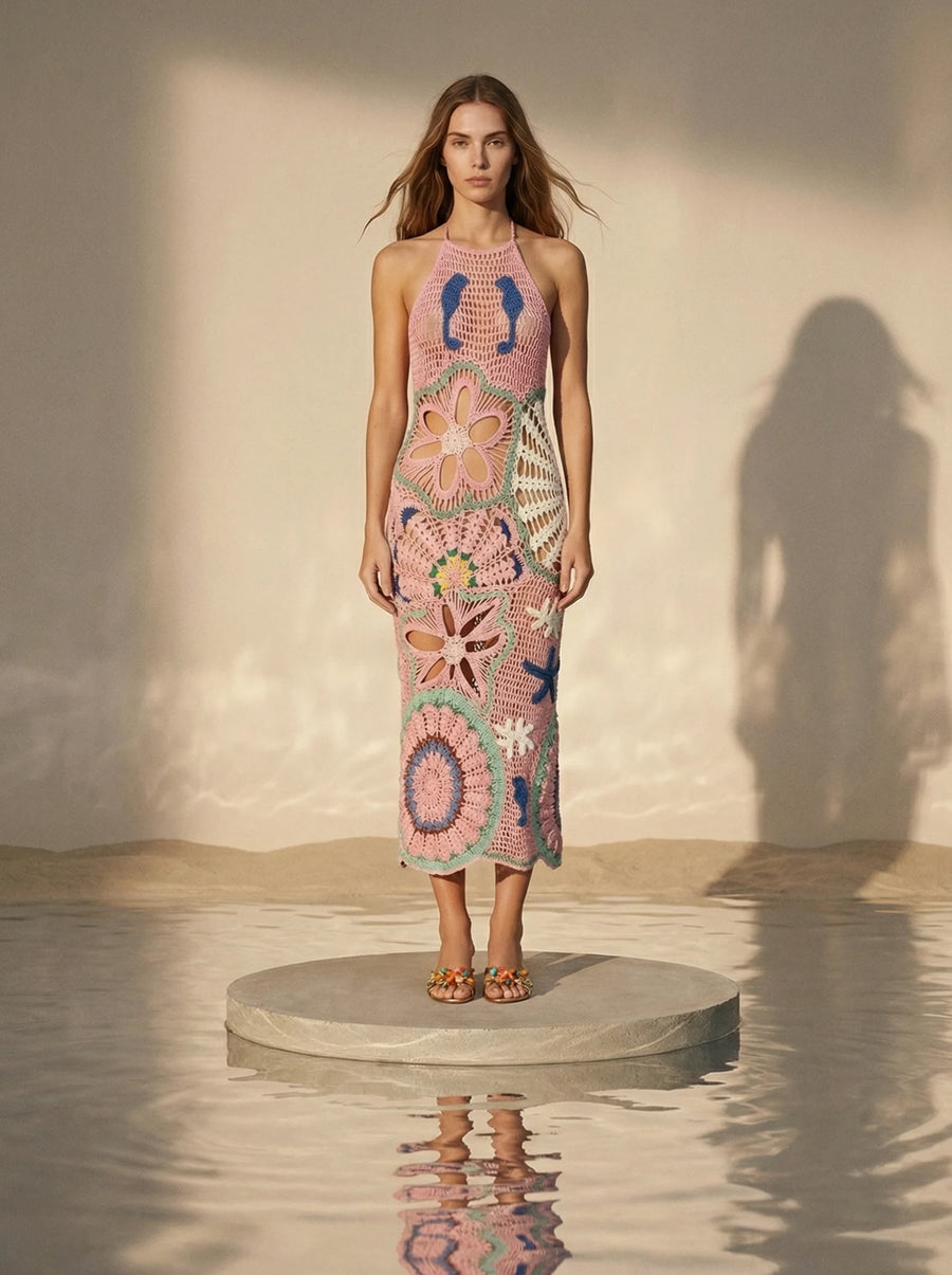 Shop Pearl Halter Crochet Multi Maxi Dress