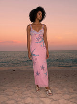 Crescent Shell Hand-Beaded Pink Long Dress in Stock