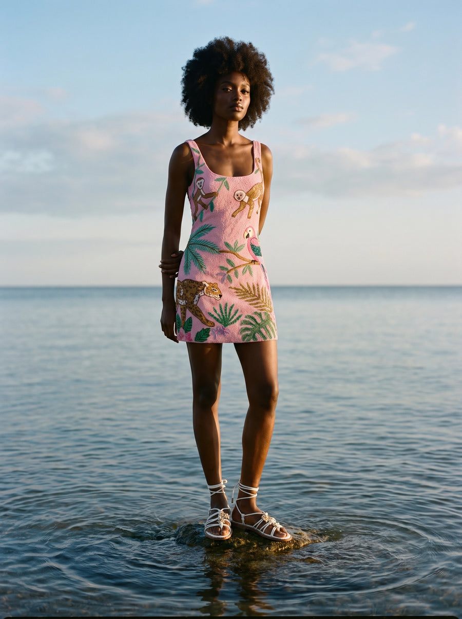 Tropica Hand Beaded Pink Mini Dress