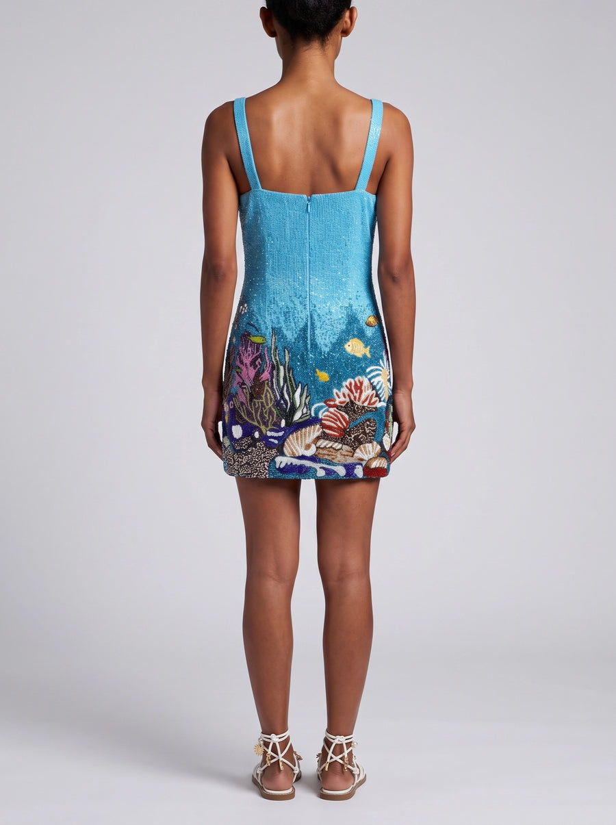 Mira Beaded Blue Mini Dress