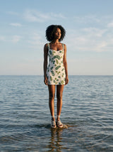 Green Leaf Hand Beaded Mini Dress White