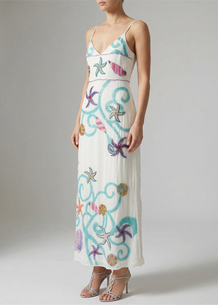 Marella Tides Maxi Dress – Wave-patterned resort maxi long dress – Oceanus Swimwear