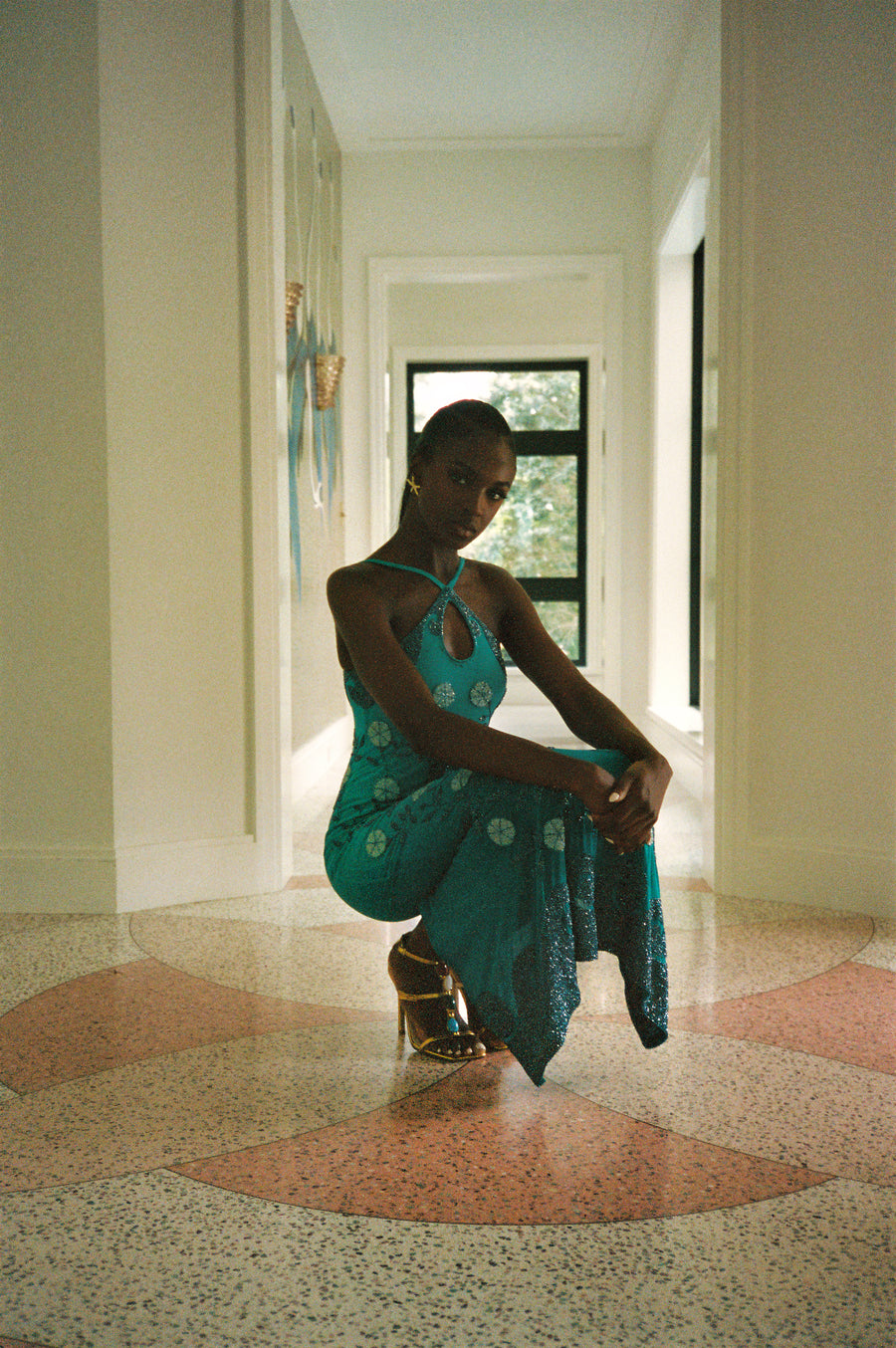 Dolphin Aqua Halterneck Maxi Dress