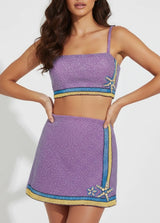 Monni Co-ord Hand Embroidered Crystal Top Only - Purple
