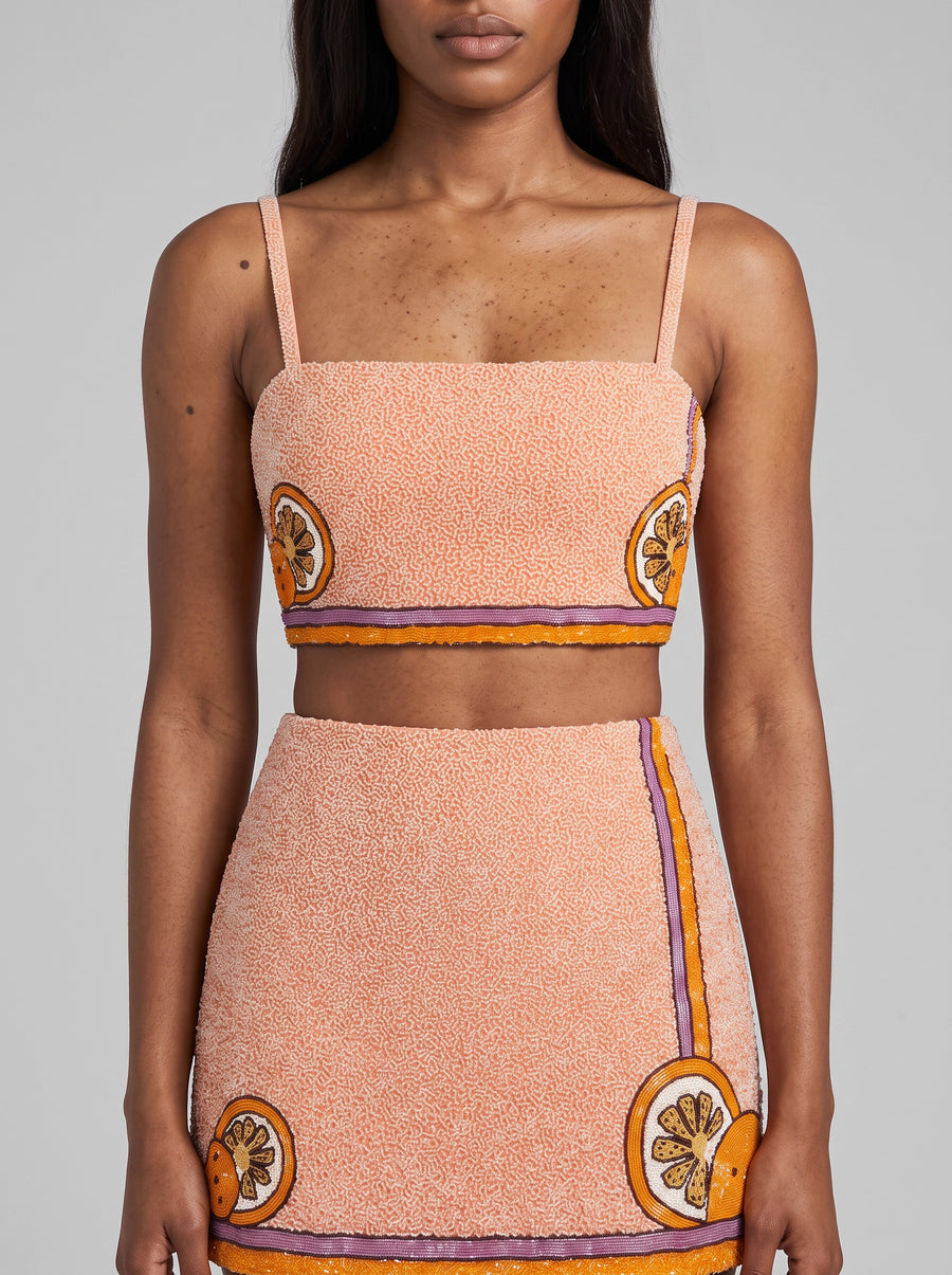 Melodie Co-ord Hand Embroidered Crystal Skirt Peach