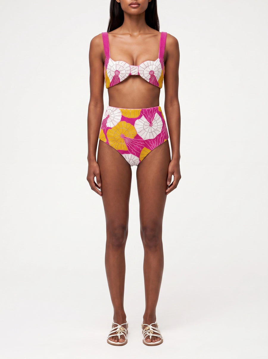 Oceanus x Zandra Rhodes Swirlshell Beaded Bikini Bottom Fuschia