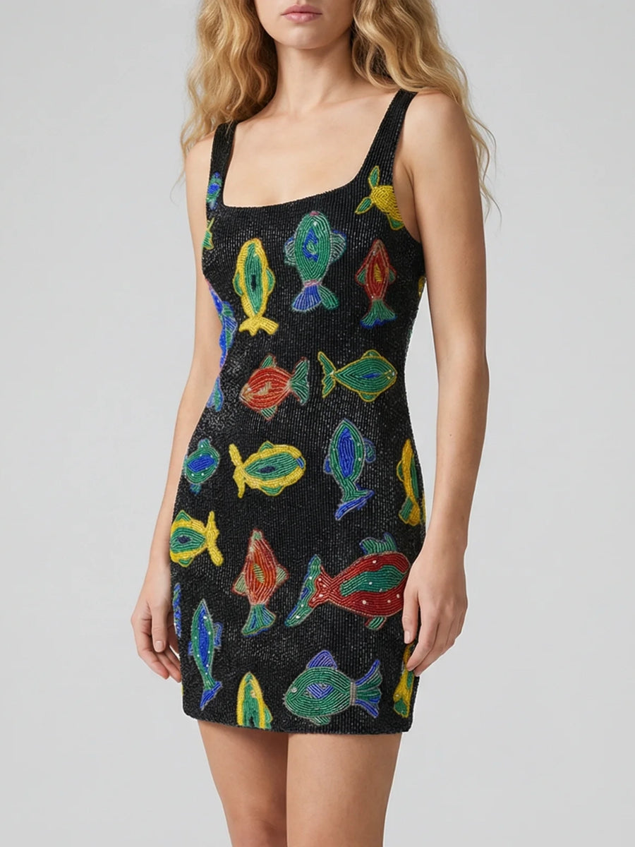 Tropical Fish Beaded Mini Dress
