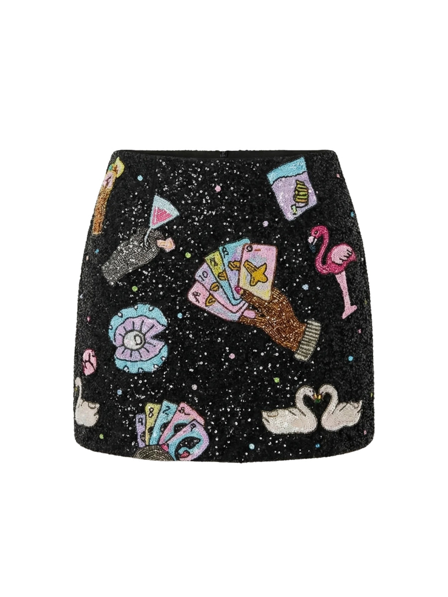 Vegas Beaded Mini Black Party Beach Co-ord Skirt