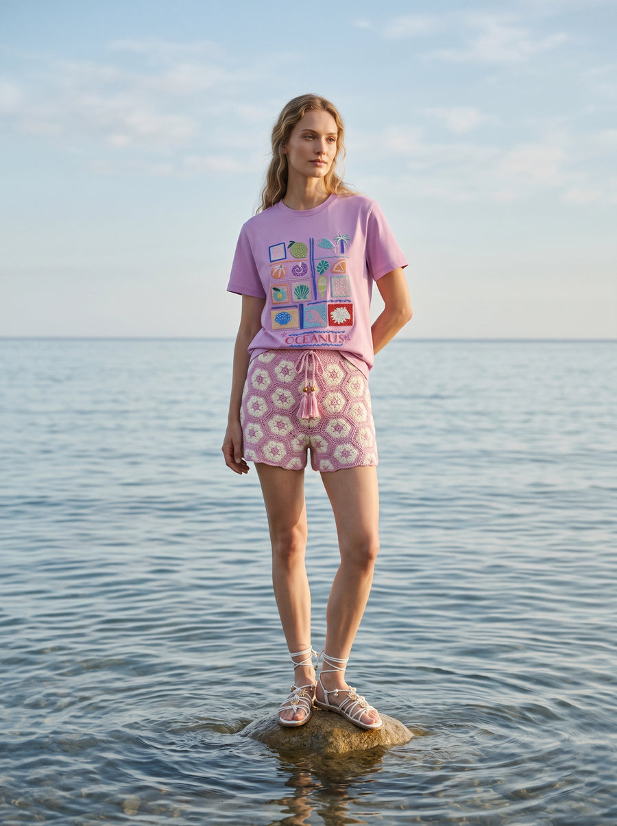 Lilac Plage Tee Beaded T-Shirt