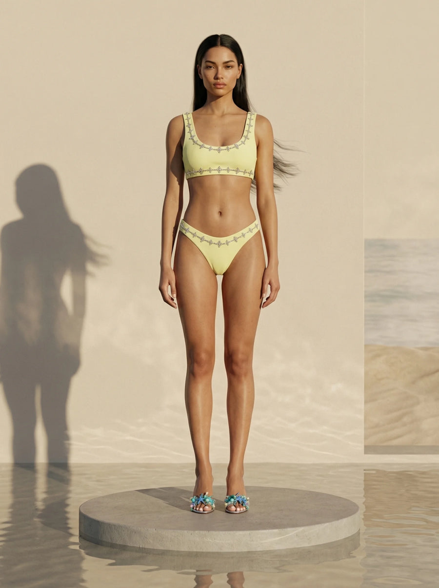 Aaliyah Embellished Bikini Bottom Yellow