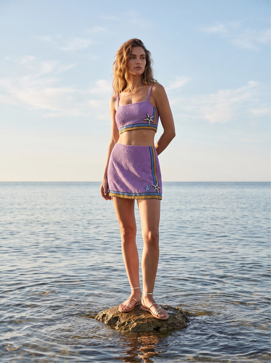 Monni Co-ord Purple Hand Embroidered Crystal Skirt