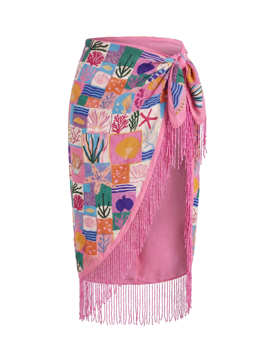 Starfish Mosaic Tasseled Pink Midi Sarong