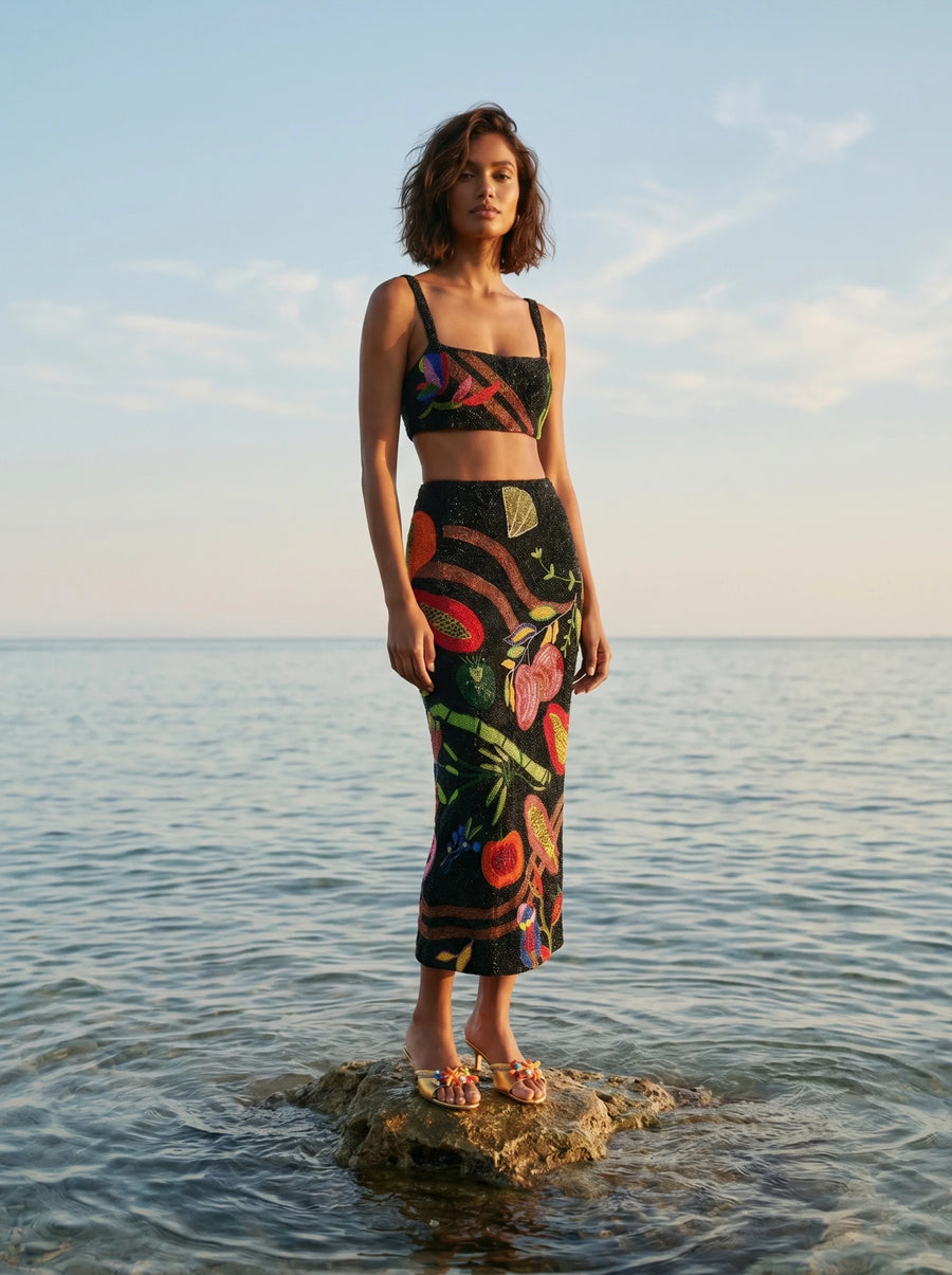 La Noche Beaded Co-ord Top Black Christina Milian