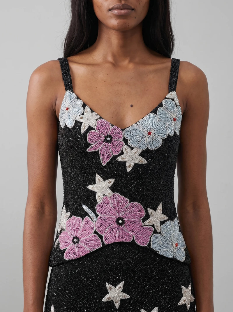 Black Flower Star Co-ord Top