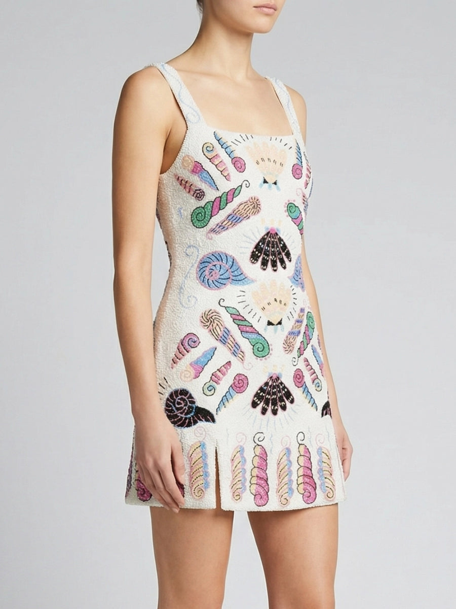 Oceanus x Zandra Rhodes Dream Shell Mini Dress White