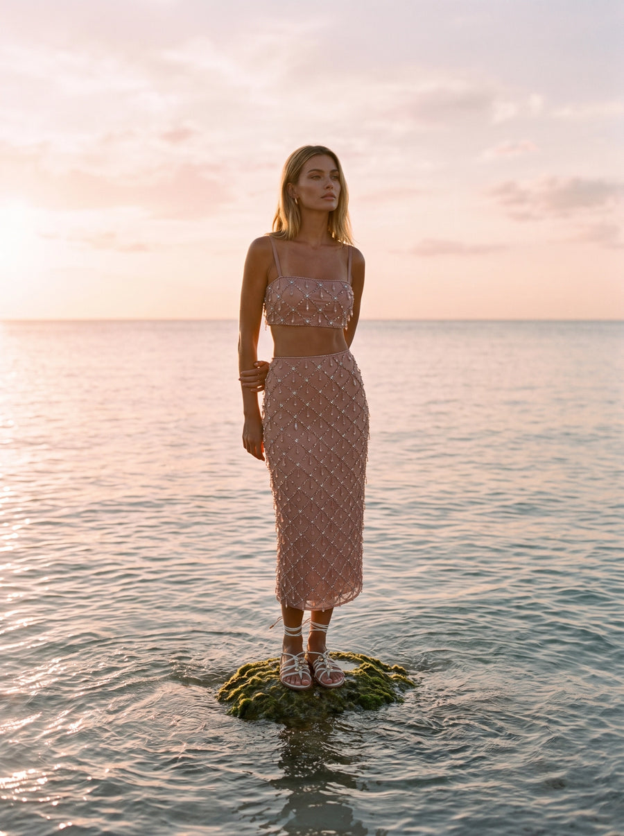 Calliope Luxury Crystal Co-Ord Top Nude