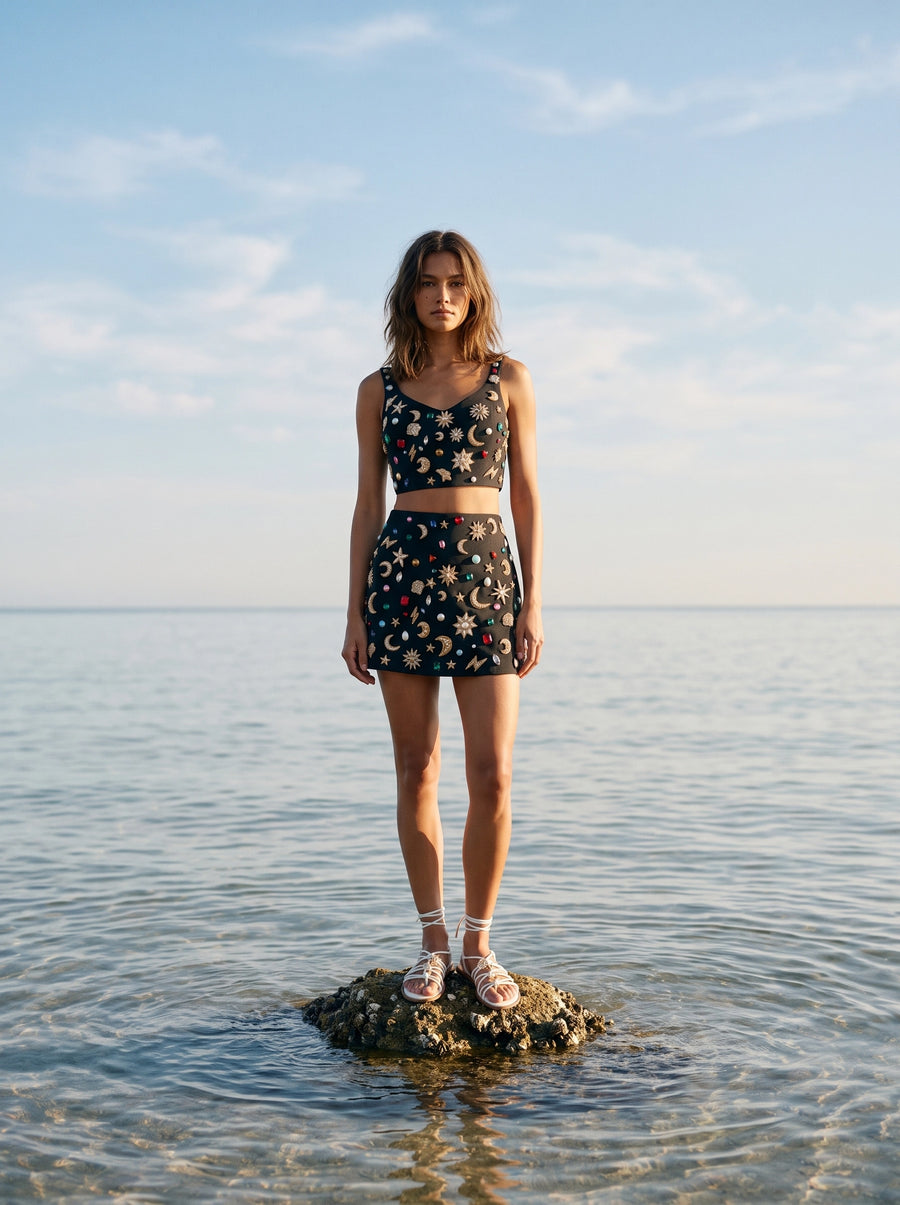Celestial Tide Black Co-ord Skirt