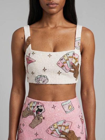 Vegas Beaded Mini Pink Party Beach Co-ord Top in Stock