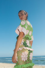 Shop Elle Crochet Green/Pink Dress