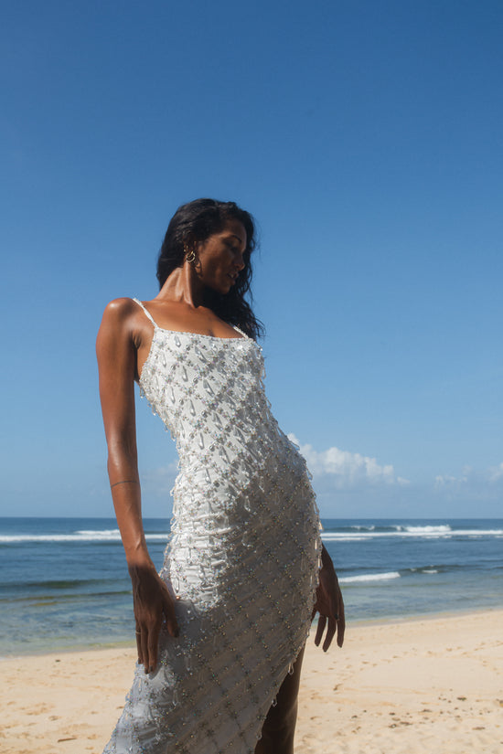 Calliope Luxury Crystal White Maxi Party Dress